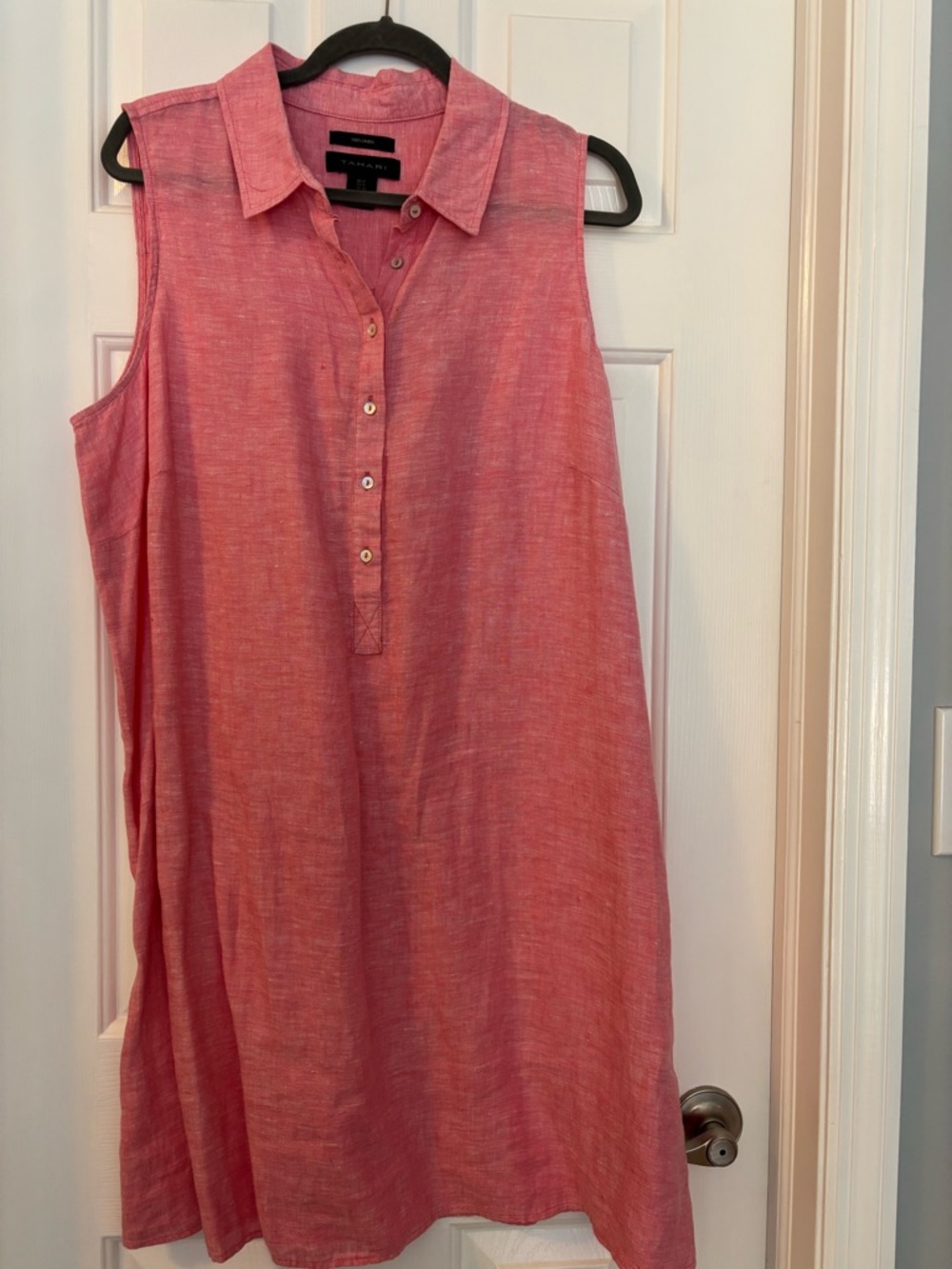 Tahari Sleeveless Pink Linen Dress